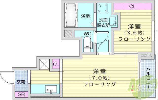 SUNNYTOWN くわばらC(1SK/1階)の間取り写真