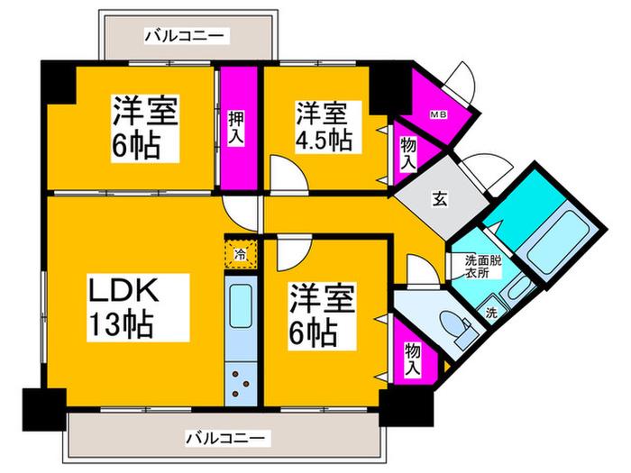 グランブルー宿屋町(3LDK/9階)の間取り写真