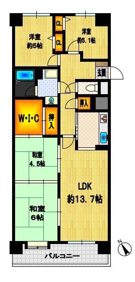 津田沼ハイライズ205(4LDK/2階)の間取り写真