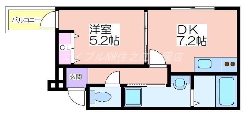 フジパレス山之内II番館(1DK/3階)の間取り写真