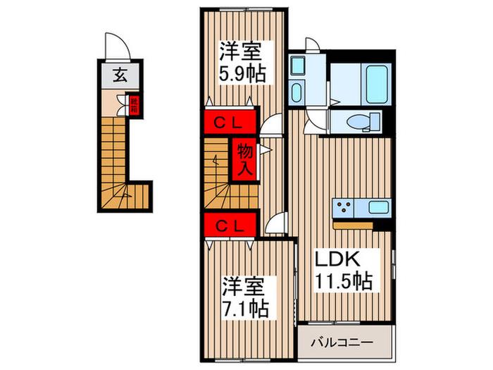 ルミエールハイム(2LDK/2階)の間取り写真