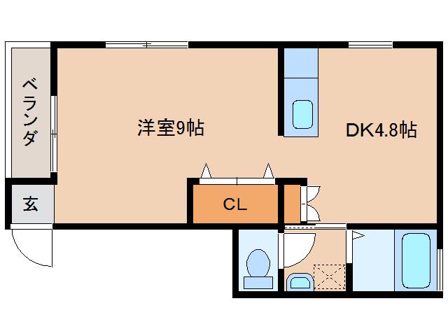 ラパン郡元(1DK/1階)の間取り写真
