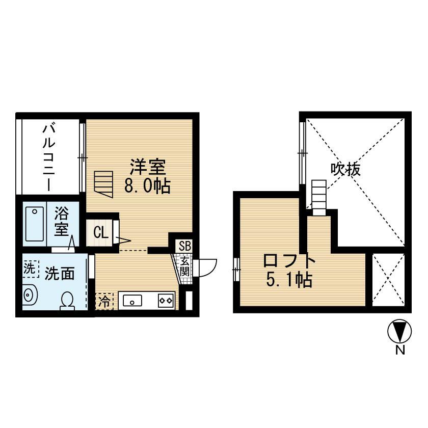 プルミエール(1K/2階)の間取り写真