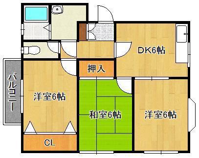 サングレイスメグミI・II(3DK/2階)の間取り写真