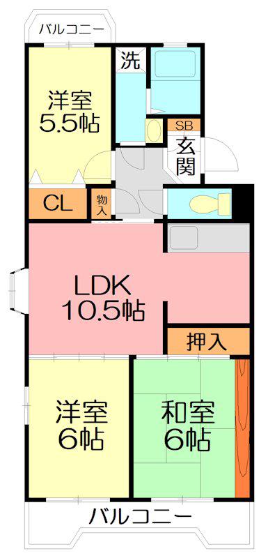 サンハイム神谷(3LDK/3階)の間取り写真