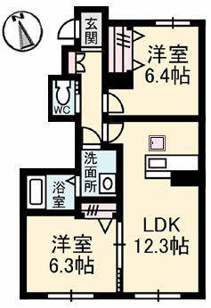 グランマスト高松中央C棟(2LDK/1階)の間取り写真