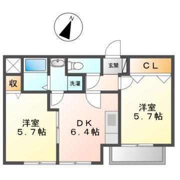 コンチェルト(2DK/1階)の間取り写真