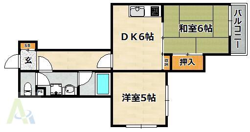 エステートピア上沢(2DK/2階)の間取り写真