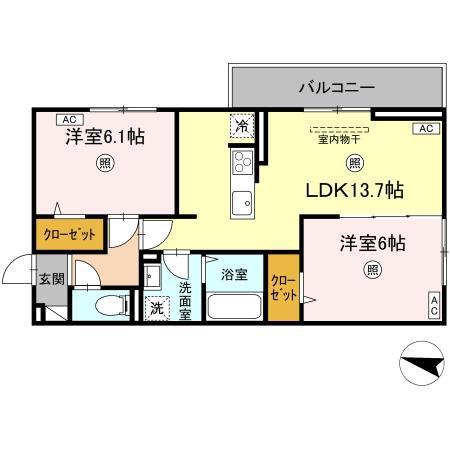 ライク・ア・パラソル(2LDK/2階)の間取り写真