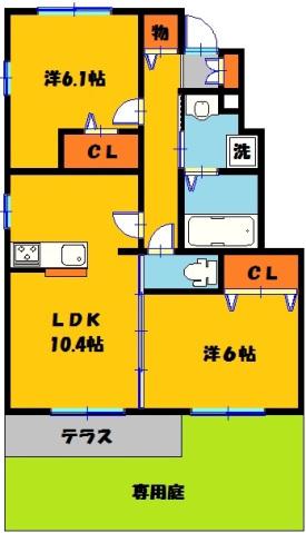 ロイヤルアドバンスB(2LDK/1階)の間取り写真