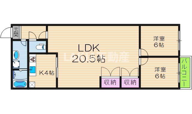 大宝ル・グラン上本町(3K/2階)の間取り写真