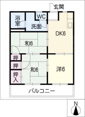 プチタウン神沢A棟(3DK/1階)の間取り写真