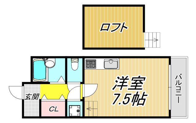 ドゥジェーム・ルミエール(1K/2階)の間取り写真