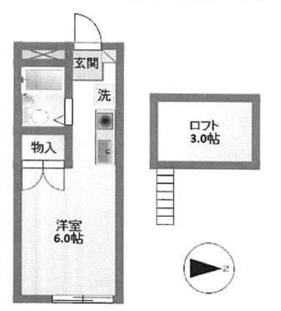オーク玉川学園(ワンルーム/2階)の間取り写真