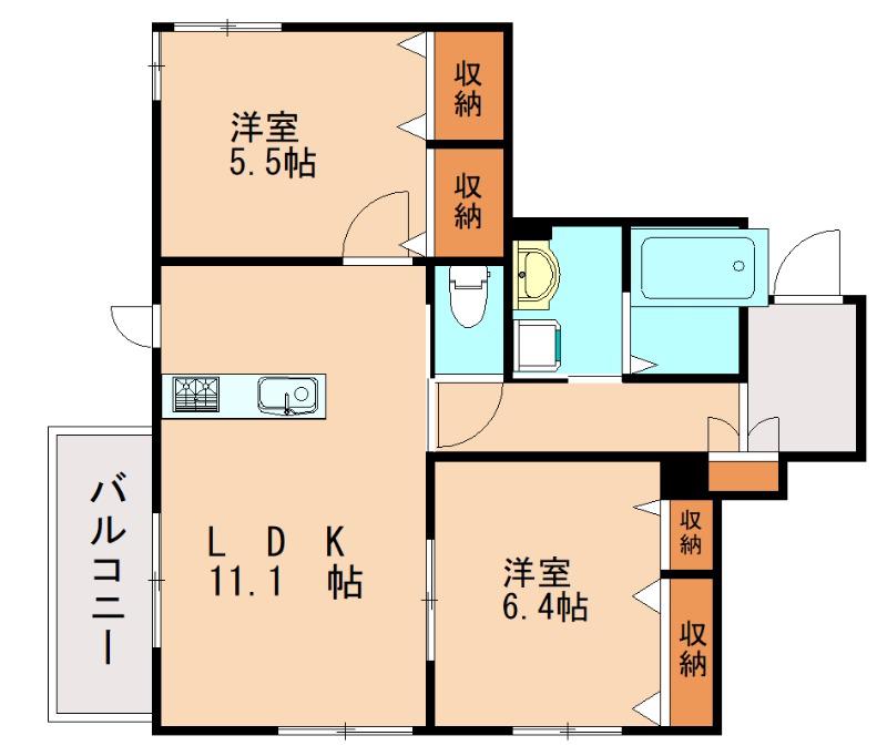 シャーメゾン境川(2LDK/2階)の間取り写真
