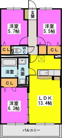 ステラ山口(3LDK/3階)の間取り写真