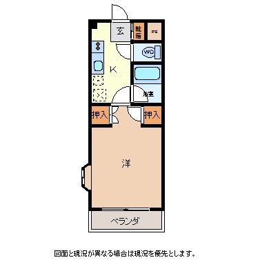 キャッスルヨシカワB(1K/1階)の間取り写真