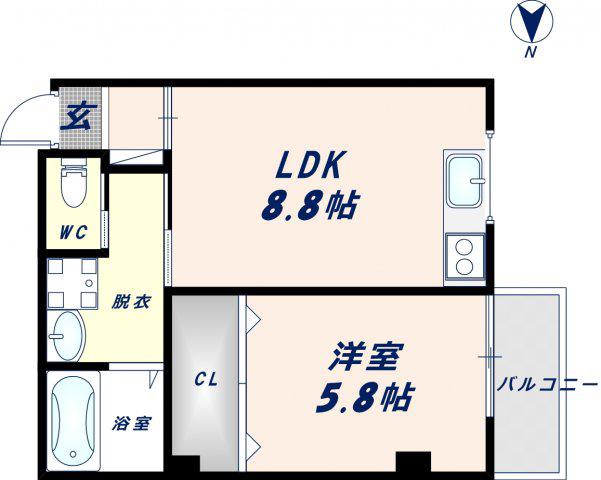 レクラン小路東(1LDK/2階)の間取り写真