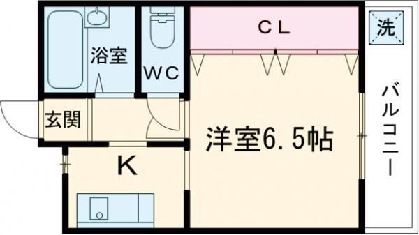 マリス北野(1K/2階)の間取り写真