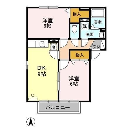 ポルトス元町 C(2DK/2階)の間取り写真