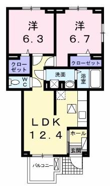 ルアーナ山城(2LDK/1階)の間取り写真