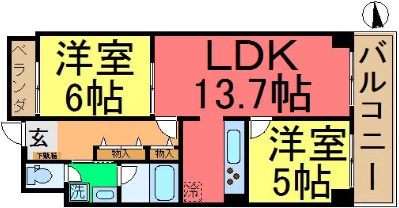 SOCIETY GALLERIA ソサエティ ギャレリア(2LDK/2階)の間取り写真