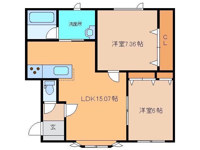 ジェミニB(2LDK/2階)の間取り写真