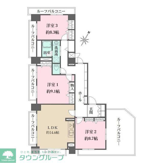 ダイヤハイツ自由が丘(3LDK/7階)の間取り写真