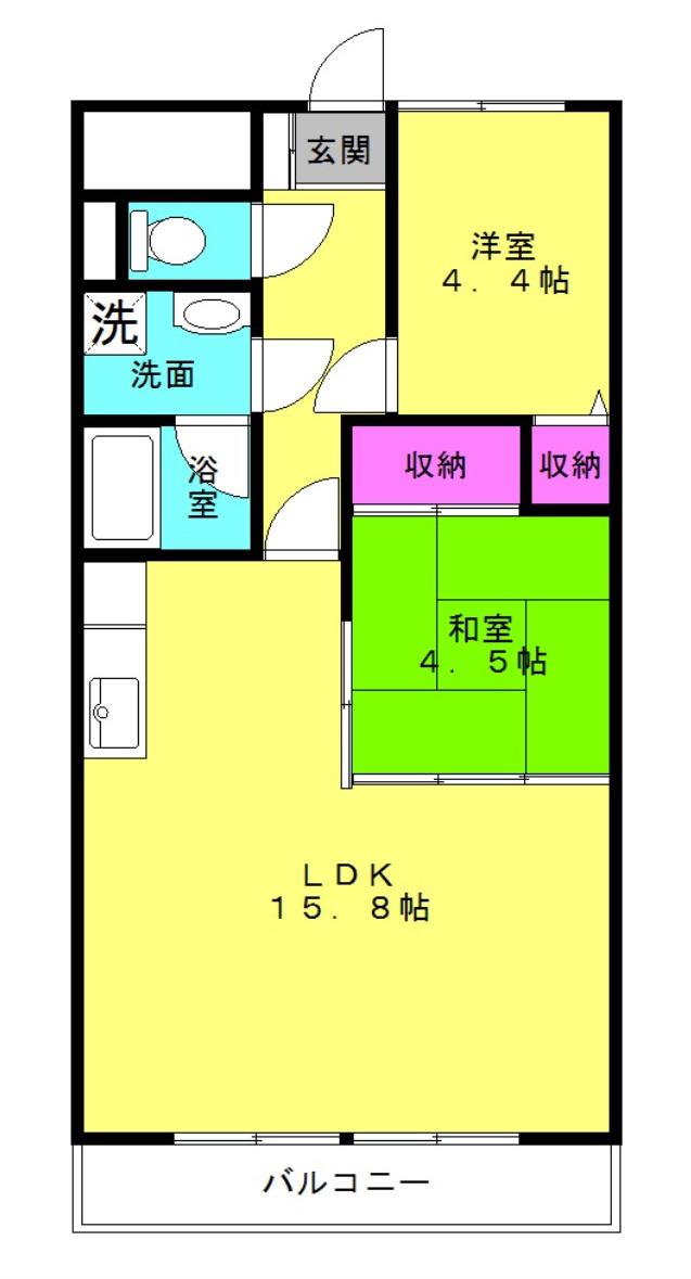 グランドゥール尾上(2LDK/3階)の間取り写真