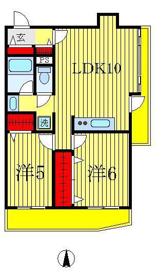 ブライトン北松戸(2LDK/4階)の間取り写真