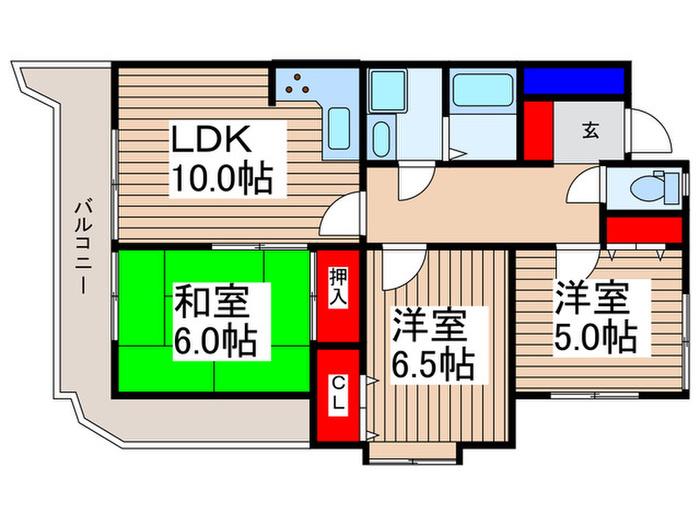 コスモマンション(3LDK/5階)の間取り写真