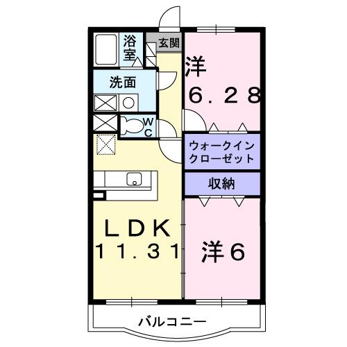 ファインヴィレッジ(2LDK/2階)の間取り写真