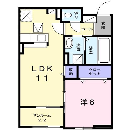 ソフィアB(1LDK/1階)の間取り写真