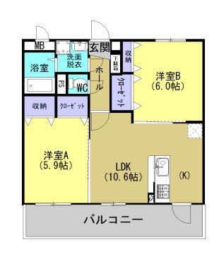 セトル・伊集院(2LDK/2階)の間取り写真