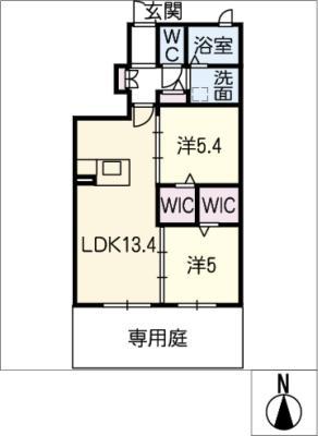 イレ・ヌーヴォ(2LDK/1階)の間取り写真