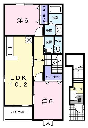 クローバー ウィル(2LDK/2階)の間取り写真