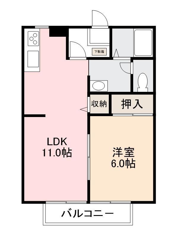 サンライフ植松 A・B棟(1LDK/2階)の間取り写真