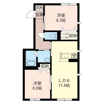 フェリオ(2LDK/1階)の間取り写真