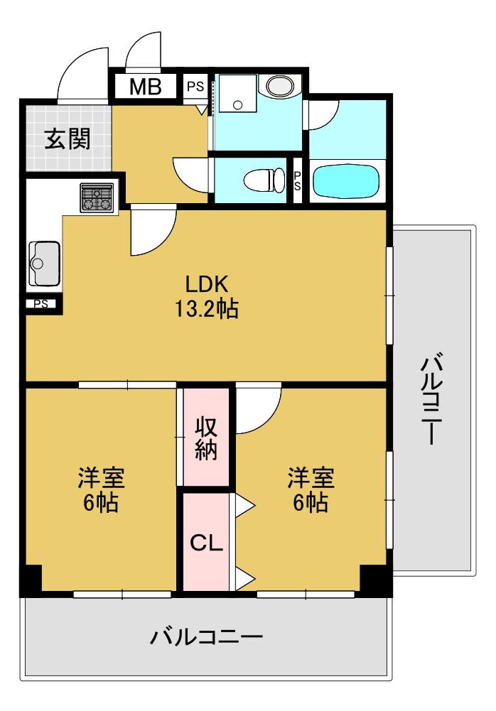 ランブラス宇治(2LDK/3階)の間取り写真