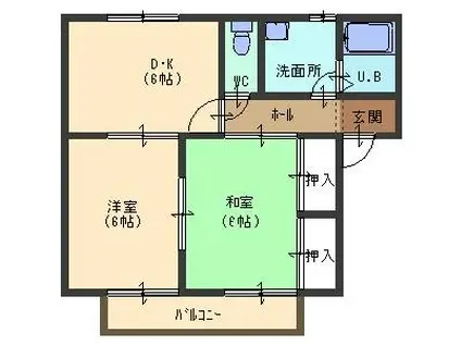 サンガーデンめぐみ野A棟(2DK/1階)の間取り写真