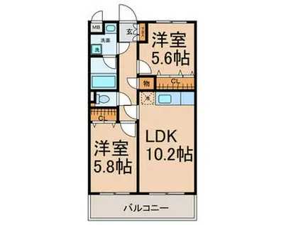 SUNNYCOURTMARUTAKAⅡ(2LDK/2階)の間取り写真
