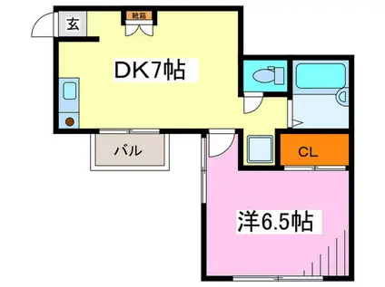 飛鳥ハイツ(1DK/2階)の間取り写真