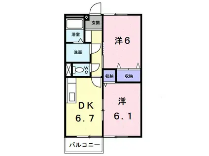 ペイ・ナタール・ホソカワ(2DK/2階)の間取り写真
