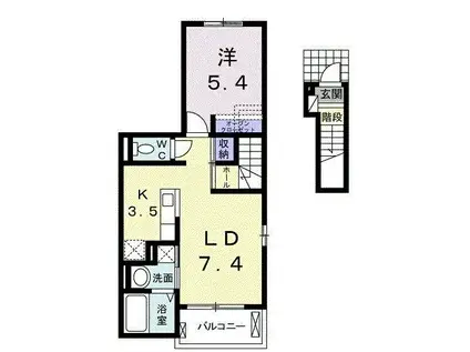 シルエット(1LDK/2階)の間取り写真