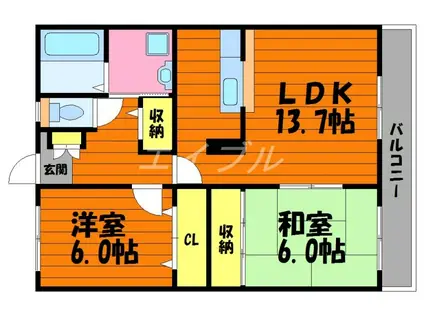 フォブールQUA A棟(2LDK/2階)の間取り写真