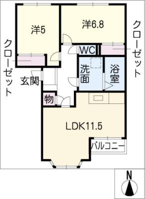 ローズルミナリエII(2LDK/2階)の間取り写真