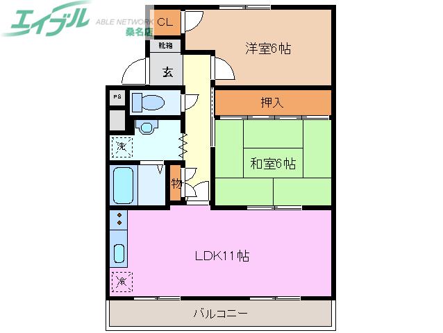 ベルウッド和泉(2LDK/4階)の間取り写真