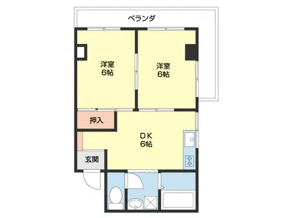 ＪＲ阪和線 紀伊駅 徒歩5分 4階建 築37年(2DK/2階)の間取り写真
