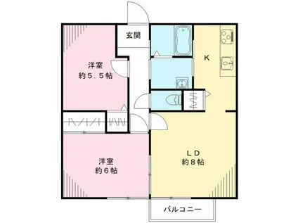 ラウンドフィールド霞B(2LDK/1階)の間取り写真