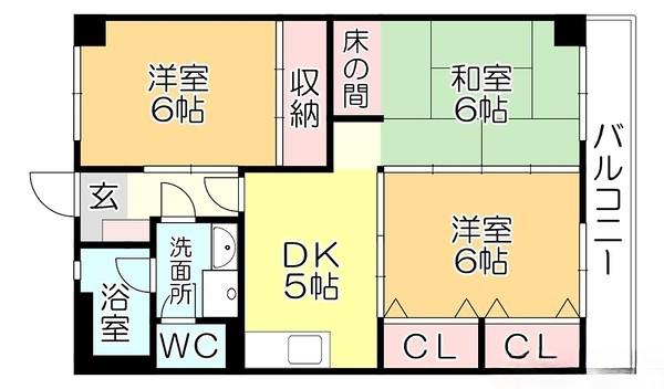 翠水ビル(3DK/3階)の間取り写真